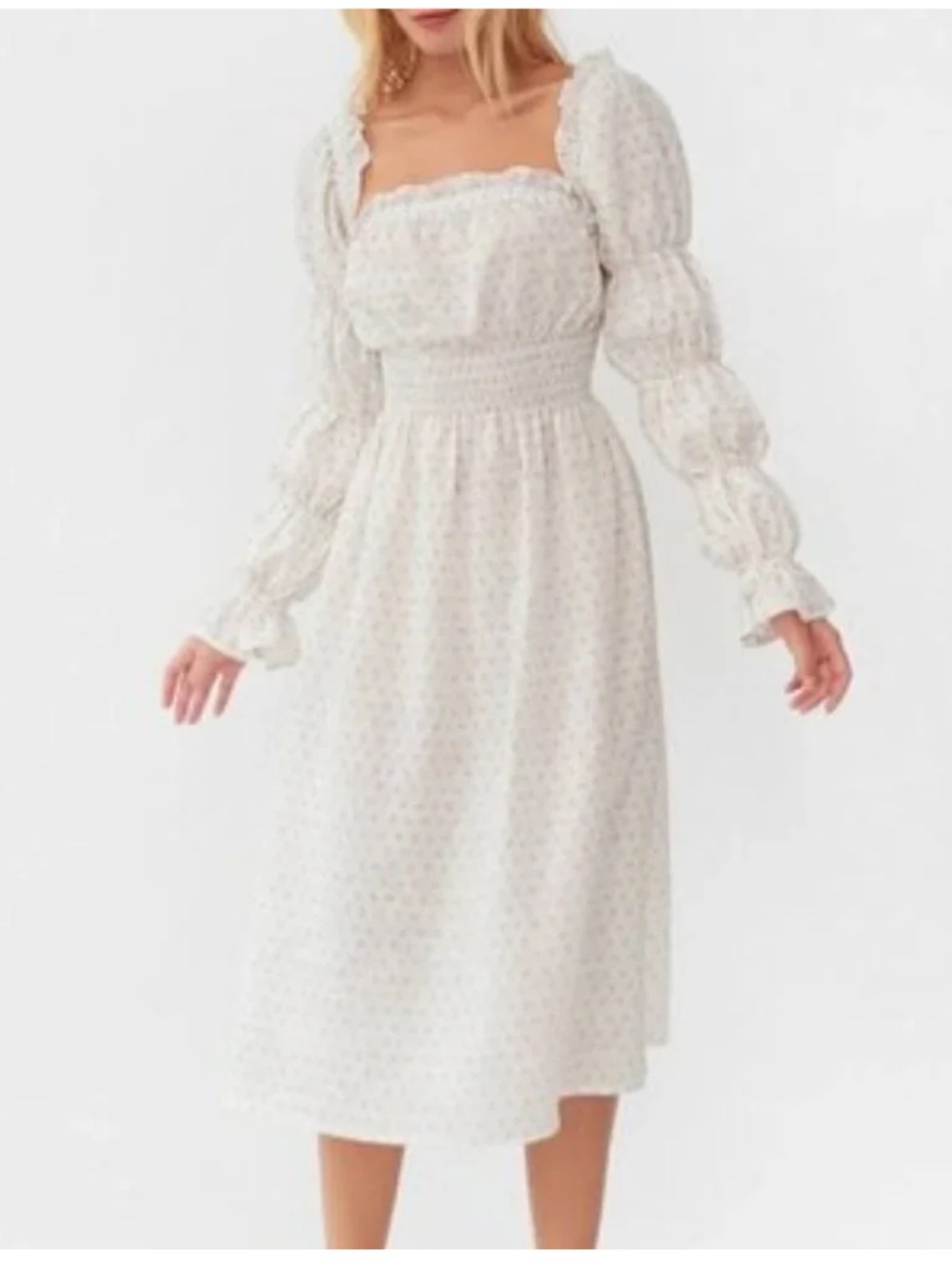 Sleeper Michelin Ivory/White Floral Long-Sleeve Puff Dress size S euc - Picture 2 of 7